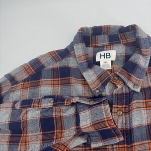 HB Mens 3XL Flannel Shirt Plaid Button Down Blue Orange Gray 100% Cotton